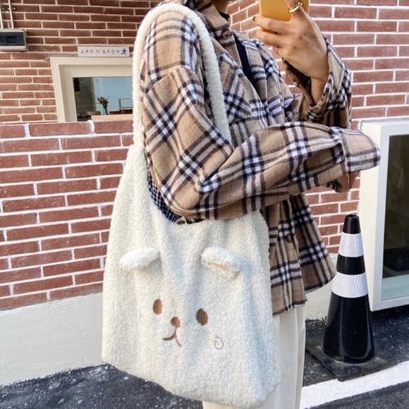 Bag plush bear cute white shoulder bag cartoon fun - Picture 3 of 7